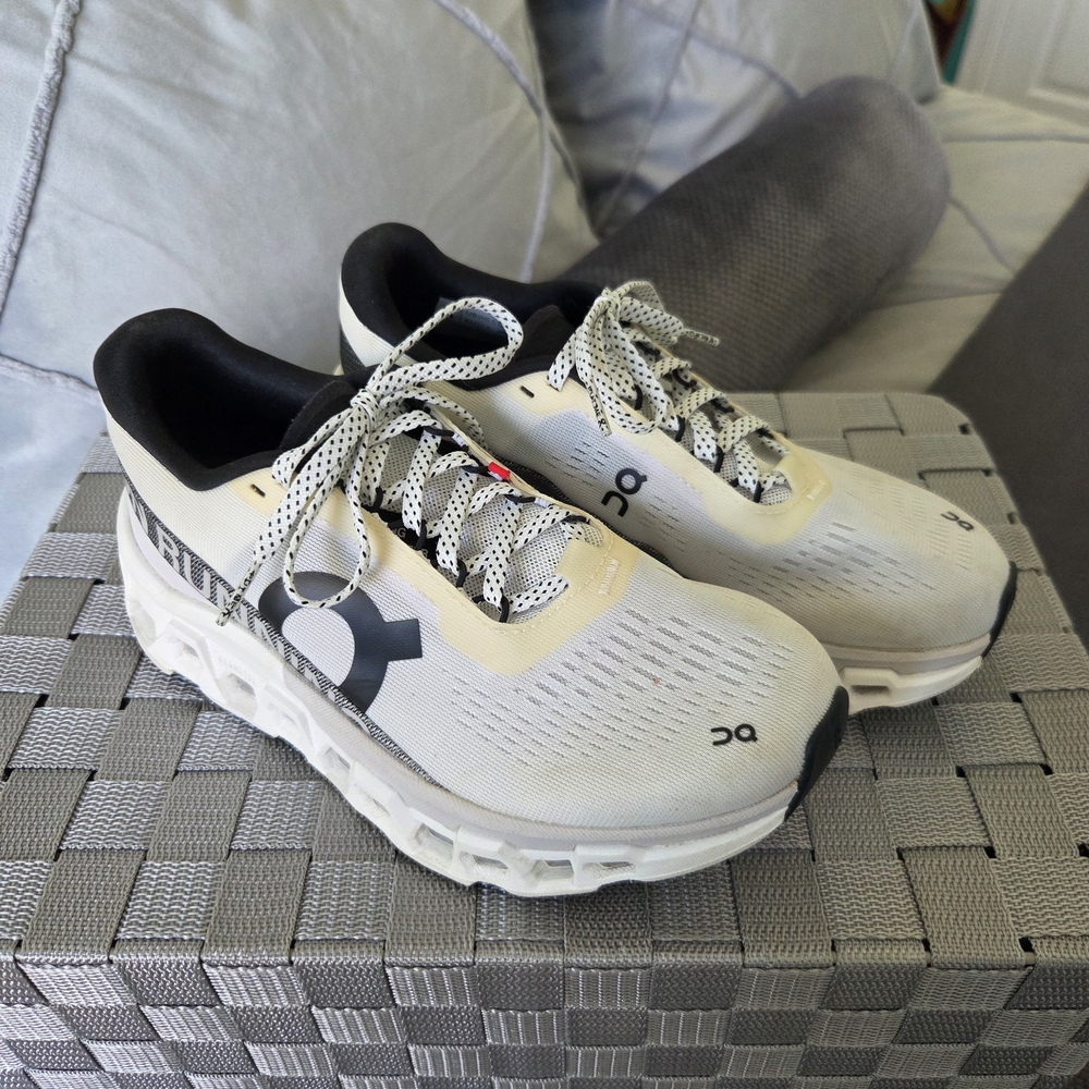 Womens On Running Cloudmonster 2 White and Black Sneakers